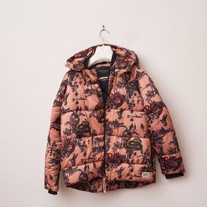 Scotch & Soda Patterned Puffer Jacket in Pink and Navy